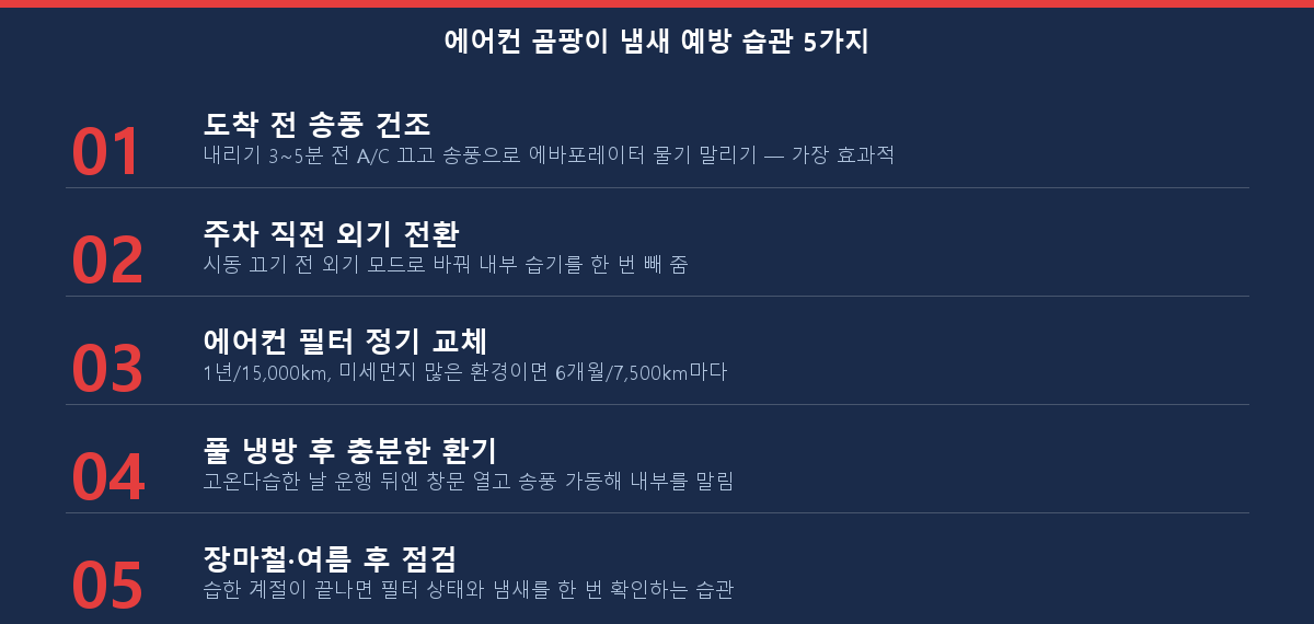 자동차 에어컨 곰팡이 냄새 예방 습관 5가지 체크리스트
