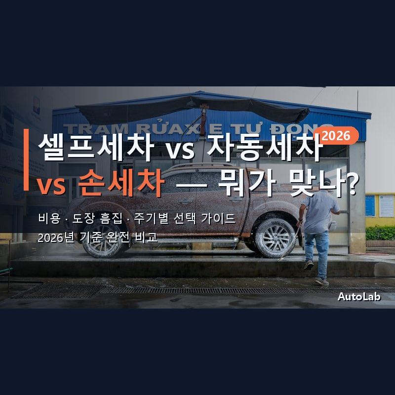 셀프세차 vs 자동세차 vs 손세차 2026 — 비용·도장 흠집·주기별 완전 비교