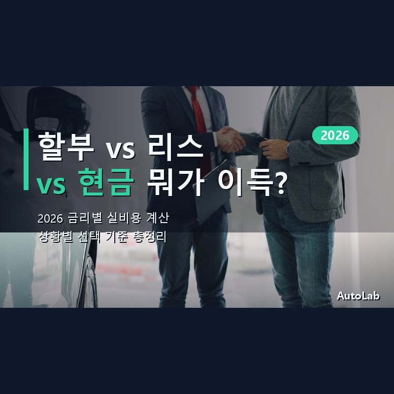 자동차 할부 vs 리스 vs 현금구매 2026 — 금리 상황별 실비용 계산과 선택 기준 완전 정리